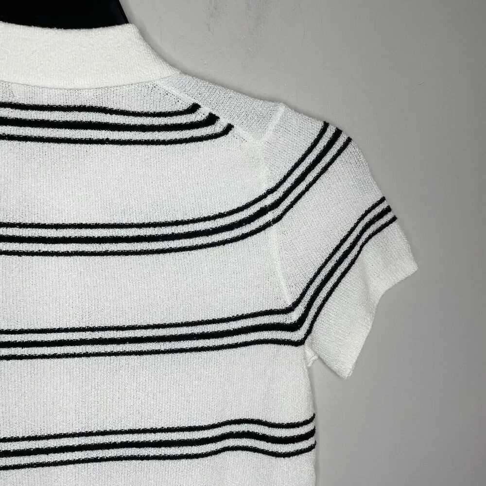 MADEWELL Sweater Women XS Polo Knit Tee NEW Ivory Stripe Short Sleeve NQ341 - Picture 6 of 14